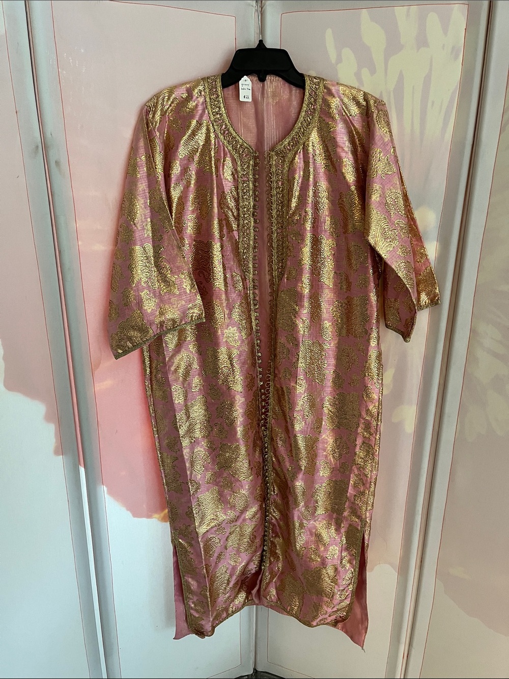 Vintage Pink and Gold Brocade Maxi Dress